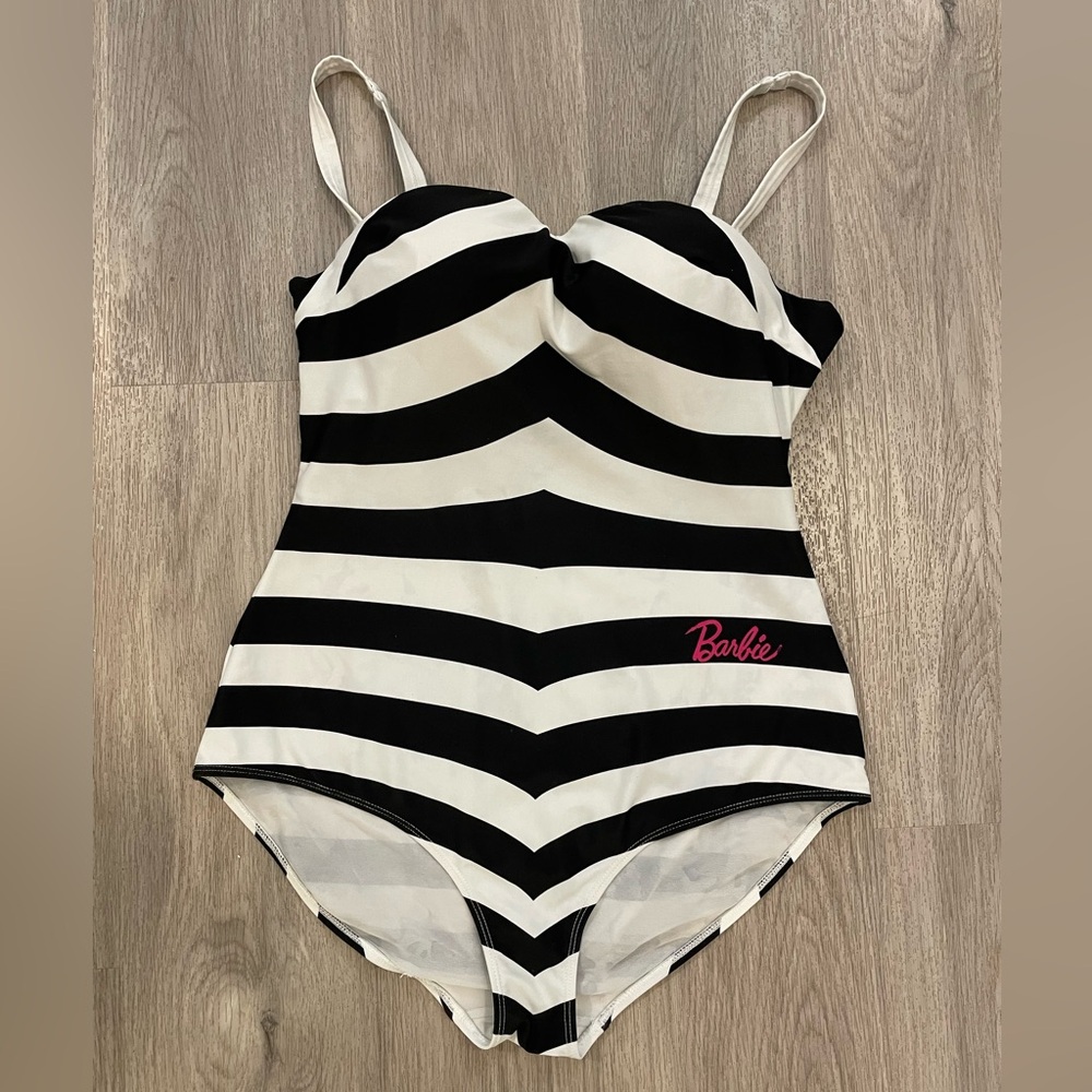Barbie Black and White Striped One Piece Swimsuit